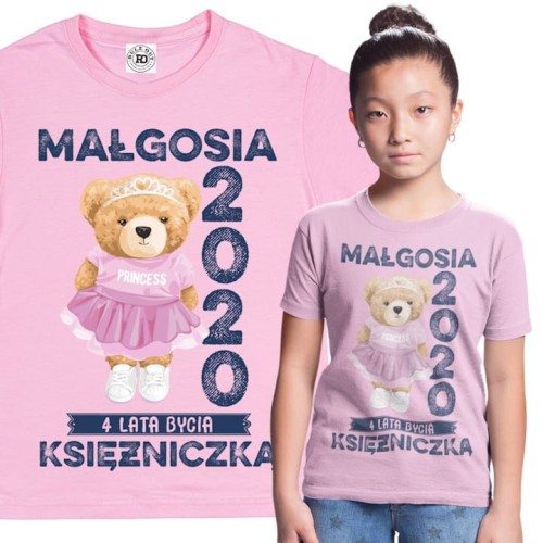 PERSONALIZOWANA DZIECIĘCA KOSZULKA PREZENT NA 4 URODZINKI DLA DZIEWCZYNKI KSIĘŻNICZKA PODAJ IMIĘ 1