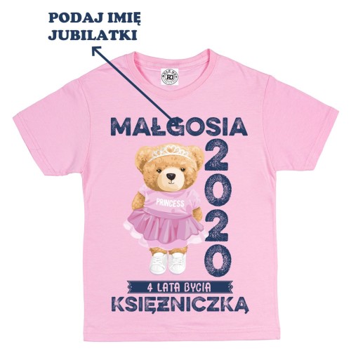 PERSONALIZOWANA DZIECIĘCA KOSZULKA PREZENT NA 4 URODZINKI DLA DZIEWCZYNKI KSIĘŻNICZKA PODAJ IMIĘ 2