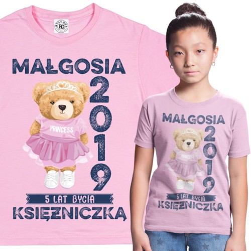 PERSONALIZOWANA DZIECIĘCA KOSZULKA PREZENT NA 5 URODZINY DLA DZIEWCZYNKI KSIĘŻNICZKA PODAJ IMIĘ 1