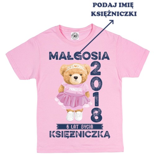 PERSONALIZOWANA DZIECIĘCA KOSZULKA PREZENT NA 6 URODZINY DLA DZIEWCZYNKI KSIĘŻNICZKA PODAJ IMIĘ 2