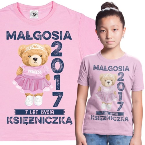 PERSONALIZOWANA DZIECIĘCA KOSZULKA PREZENT NA 7 URODZINY DLA DZIEWCZYNKI KSIĘŻNICZKA PODAJ IMIĘ 1
