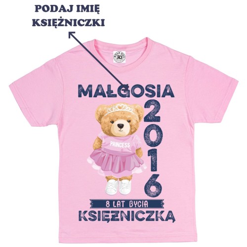 PERSONALIZOWANA DZIECIĘCA KOSZULKA PREZENT NA 8 URODZINY DLA DZIEWCZYNKI KSIĘŻNICZKA PODAJ IMIĘ 2
