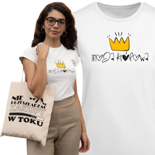 KOSZULKA DAMSKA PREZENT NA DZIEŃ KOBIET MOJA KRÓLOWA TORBA GRATIS