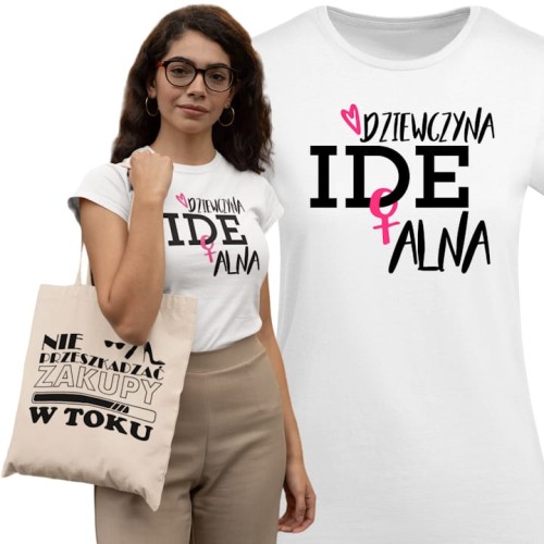 KOSZULKA DAMSKA PREZENT NA DZIEŃ KOBIET DZIEWCZYNA IDEALNA TORBA GRATIS