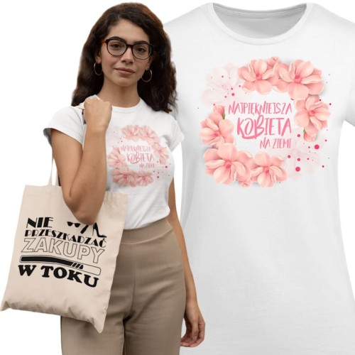 KOSZULKA DAMSKA PREZENT NA DZIEŃ KOBIET NAJPIĘKNIEJSZA KOBIETA NA ZIEMI TORBA GRATIS 1