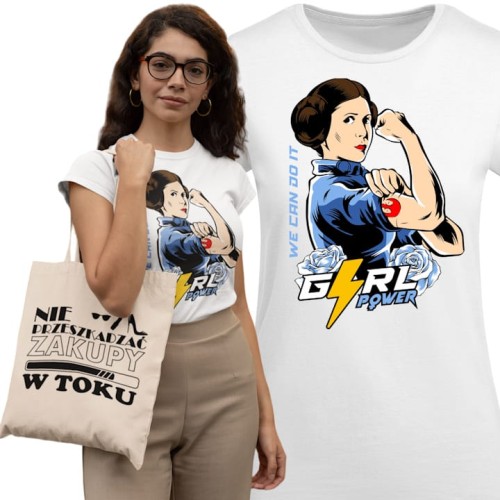 KOSZULKA DAMSKA PREZENT NA DZIEŃ KOBIET GIRL POWER LEIA ORGANA TORBA GRATIS 1