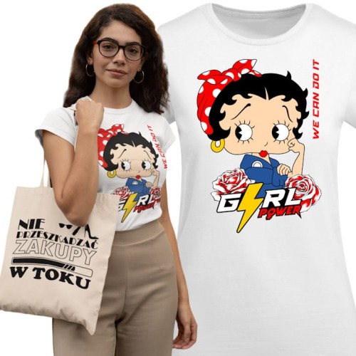 KOSZULKA DAMSKA PREZENT NA DZIEŃ KOBIET GIRL POWER PIN UP GIRL TORBA GRATIS 1