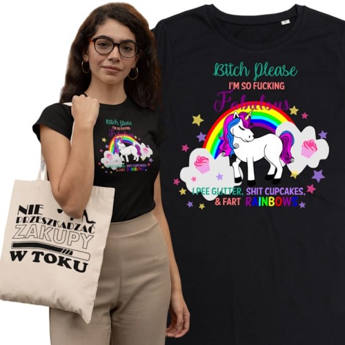 KOSZULKA DAMSKA PREZENT NA DZIEŃ KOBIET JEDNOROŻEC UNICORN I'M SO FABULOUS TORBA GRATIS 1