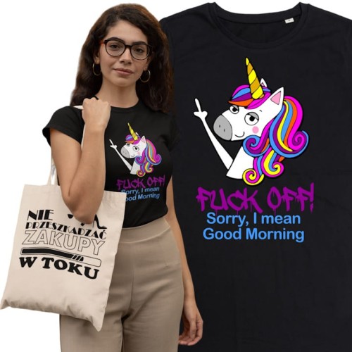 KOSZULKA DAMSKA PREZENT NA DZIEŃ KOBIET JEDNOROŻEC UNICORN FUCK OFF TORBA GRATIS 1