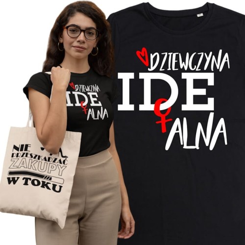 KOSZULKA DAMSKA PREZENT NA DZIEŃ KOBIET DZIEWCZYNA IDEALNA TORBA GRATIS 1