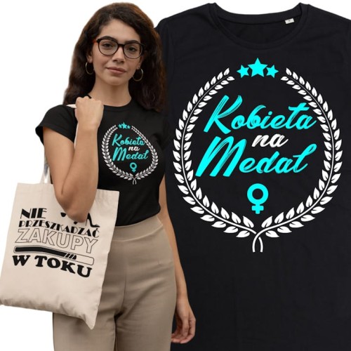 KOSZULKA DAMSKA PREZENT NA DZIEŃ KOBIET KOBIETA NA MEDAL TORBA GRATIS 1