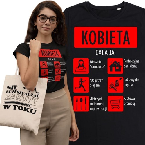 KOSZULKA DAMSKA PREZENT NA DZIEŃ KOBIET CAŁA JA TORBA GRATIS 1
