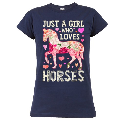 KOSZULKA DAMSKA DLA MIŁOŚNICZKI KONI JUST A GIRL WHO LOVES HORSES KWIATY 1