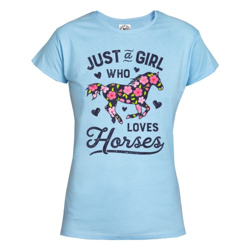 KOSZULKA DAMSKA DLA MIŁOŚNICZKI KONI JUST A GIRL WHO LOVES HORSES FLOWERY PATTERN 1