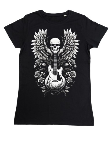 KOSZULKA DAMSKA MUZYCZNA ROCKOWA Z CZACHĄ GITARĄ I RÓŻAMI ROCK'N'ROLL 2