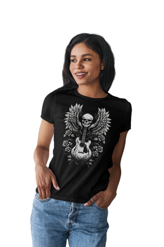 KOSZULKA DAMSKA MUZYCZNA ROCKOWA Z CZACHĄ GITARĄ I RÓŻAMI ROCK'N'ROLL 4