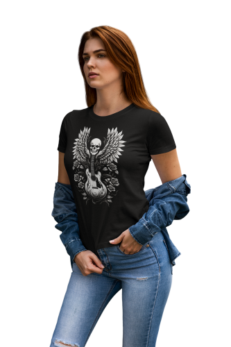 KOSZULKA DAMSKA MUZYCZNA ROCKOWA Z CZACHĄ GITARĄ I RÓŻAMI ROCK'N'ROLL 6