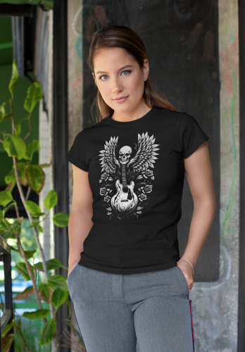 KOSZULKA DAMSKA MUZYCZNA ROCKOWA Z CZACHĄ GITARĄ I RÓŻAMI ROCK'N'ROLL 7