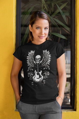 KOSZULKA DAMSKA MUZYCZNA ROCKOWA Z CZACHĄ GITARĄ I RÓŻAMI ROCK'N'ROLL 8