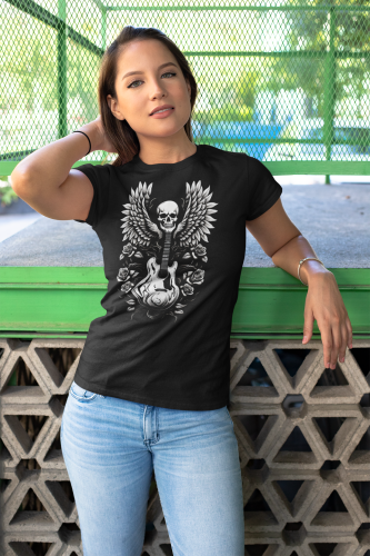 KOSZULKA DAMSKA MUZYCZNA ROCKOWA Z CZACHĄ GITARĄ I RÓŻAMI ROCK'N'ROLL 9