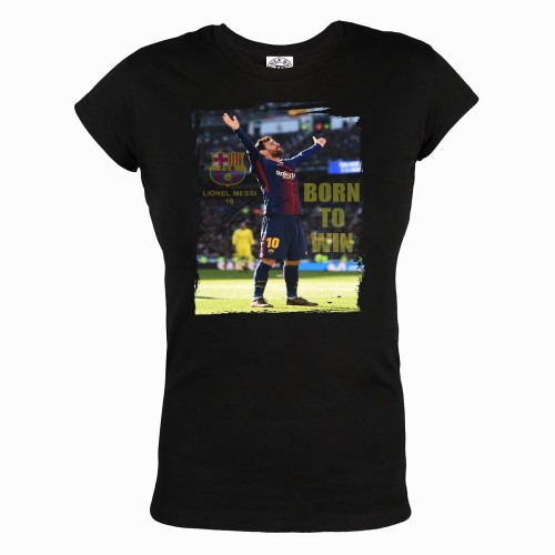 KOSZULKA DAMSKA DLA FANKI KIBICA PIŁKI NOŻNEJ FC BARCELONA BARCA MESSI BORN TO WIN 