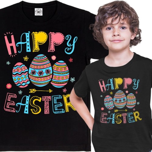 DZIECIĘCA KOSZULKA ŚWIĄTECZNA WIELKANOC HAPPY EASTER KOLORWE PISANKI