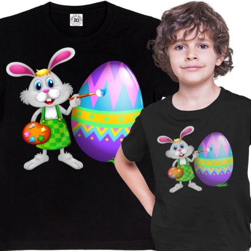 DZIECIĘCA KOSZULKA ŚWIĄTECZNA WIELKANOC EASTER ZAJĄCZEK MALUJĄCY PISANKĘ