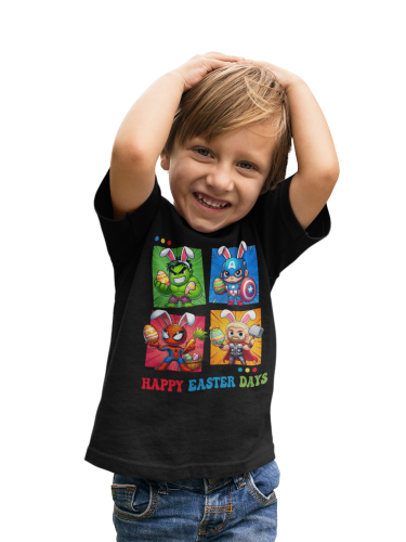 DZIECIĘCA KOSZULKA ŚWIĄTECZNA WIELKANOC HAPPY EASTER DAYS BOHATEROWIE MARVELA 5
