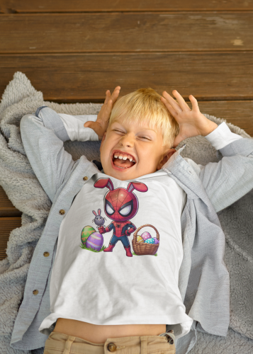DZIECIĘCA KOSZULKA ŚWIĄTECZNA WIELKANOC WIELKANOCNY SPIDER MAN Z PISANKAMI 9