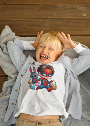 DZIECIĘCA KOSZULKA ŚWIĄTECZNA WIELKANOC SPIDER MAN Z KOSZYCZKIEM Z PISANKAMI 9