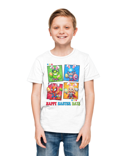 DZIECIĘCA KOSZULKA ŚWIĄTECZNA WIELKANOC HAPPY EASTER DAYS BOHATEROWIE MARVELA 5