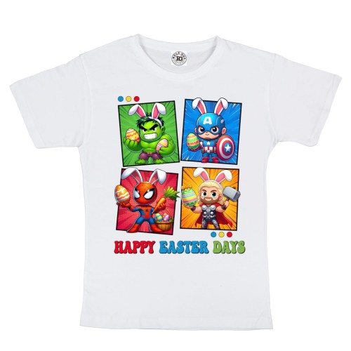 DZIECIĘCA KOSZULKA ŚWIĄTECZNA WIELKANOC HAPPY EASTER DAYS BOHATEROWIE MARVELA 2