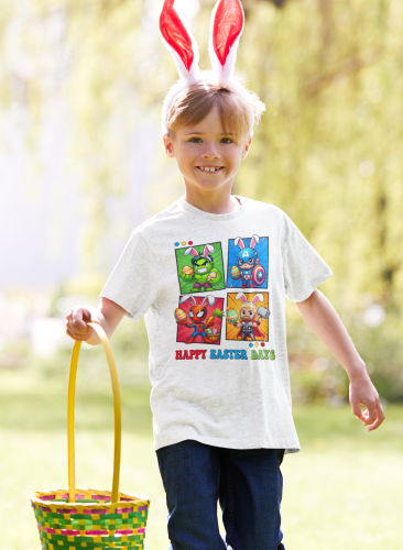DZIECIĘCA KOSZULKA ŚWIĄTECZNA WIELKANOC HAPPY EASTER DAYS BOHATEROWIE MARVELA 7