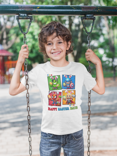 DZIECIĘCA KOSZULKA ŚWIĄTECZNA WIELKANOC HAPPY EASTER DAYS BOHATEROWIE MARVELA 10