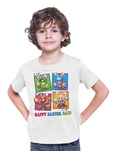 DZIECIĘCA KOSZULKA ŚWIĄTECZNA WIELKANOC HAPPY EASTER DAYS BOHATEROWIE MARVELA 3
