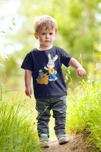 DZIECIĘCA KOSZULKA ŚWIĄTECZNA WIELKANOC ZAJĄCZEK Z TACZKĄ Z PISANKAMI 9