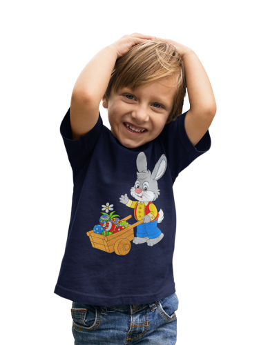 DZIECIĘCA KOSZULKA ŚWIĄTECZNA WIELKANOC ZAJĄCZEK Z TACZKĄ Z PISANKAMI 6