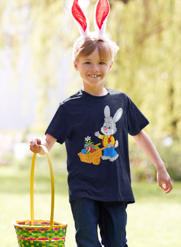 DZIECIĘCA KOSZULKA ŚWIĄTECZNA WIELKANOC ZAJĄCZEK Z TACZKĄ Z PISANKAMI 7