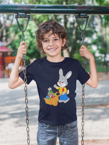 DZIECIĘCA KOSZULKA ŚWIĄTECZNA WIELKANOC ZAJĄCZEK Z TACZKĄ Z PISANKAMI 8