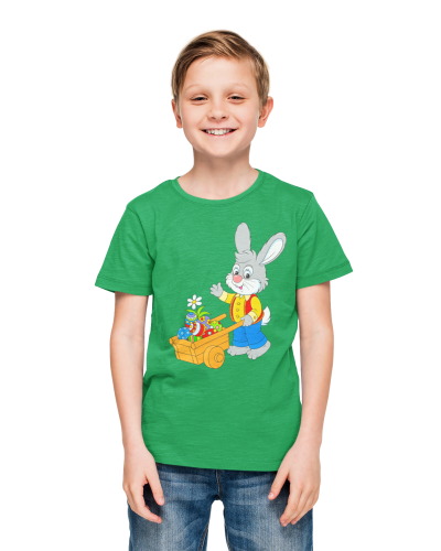 DZIECIĘCA KOSZULKA ŚWIĄTECZNA WIELKANOC EASTER ZAJĄCZEK Z TACZKĄ Z PISANKAMI 4