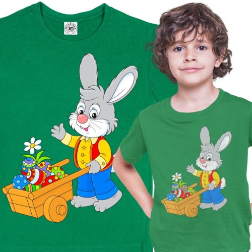 DZIECIĘCA KOSZULKA ŚWIĄTECZNA WIELKANOC EASTER ZAJĄCZEK Z TACZKĄ Z PISANKAMI 1