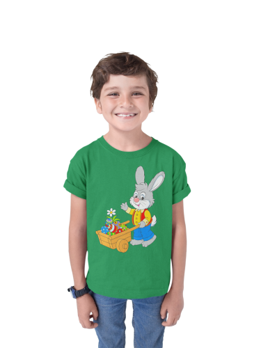 DZIECIĘCA KOSZULKA ŚWIĄTECZNA WIELKANOC EASTER ZAJĄCZEK Z TACZKĄ Z PISANKAMI 5