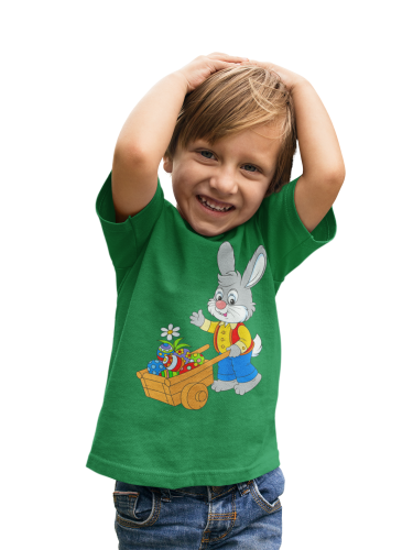 DZIECIĘCA KOSZULKA ŚWIĄTECZNA WIELKANOC EASTER ZAJĄCZEK Z TACZKĄ Z PISANKAMI 6