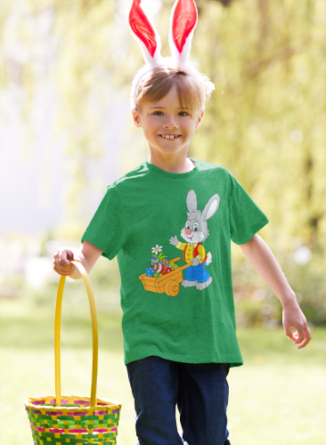 DZIECIĘCA KOSZULKA ŚWIĄTECZNA WIELKANOC EASTER ZAJĄCZEK Z TACZKĄ Z PISANKAMI 7