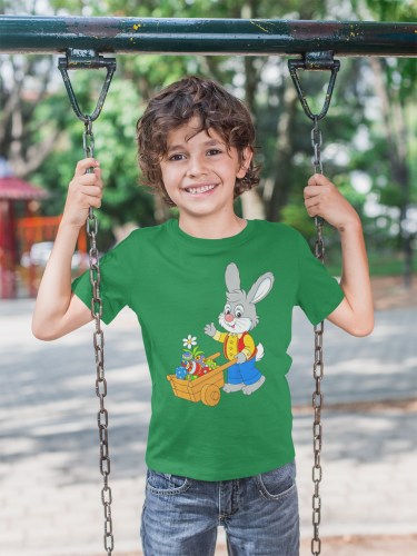 DZIECIĘCA KOSZULKA ŚWIĄTECZNA WIELKANOC EASTER ZAJĄCZEK Z TACZKĄ Z PISANKAMI 8