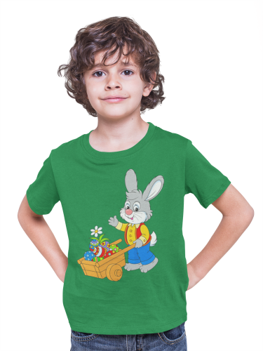 DZIECIĘCA KOSZULKA ŚWIĄTECZNA WIELKANOC EASTER ZAJĄCZEK Z TACZKĄ Z PISANKAMI 3