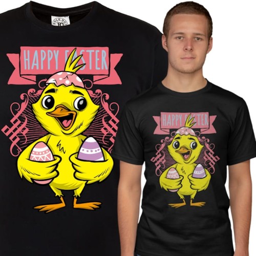 KOSZULKA MĘSKA NA WIELKANOC HAPPY EASTER KURCZACZEK Z PISANKAMI 1