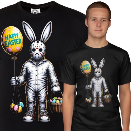 KOSZULKA MĘSKA NA WIELKANOC HAPPY EASTER ZAJĄCZEK Z HORRORU 1