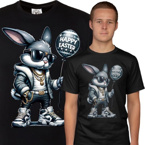 KOSZULKA MĘSKA NA WIELKANOC HAPPY EASTER ZAJĄCZEK Z BALONEM 1