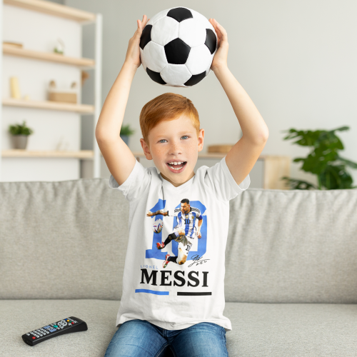 DZIECIĘCA BAWEŁNIANA KOSZULKA NA PREZENT PIŁKA NOŻNA LIONEL MESSI ARGENTYNA 7
